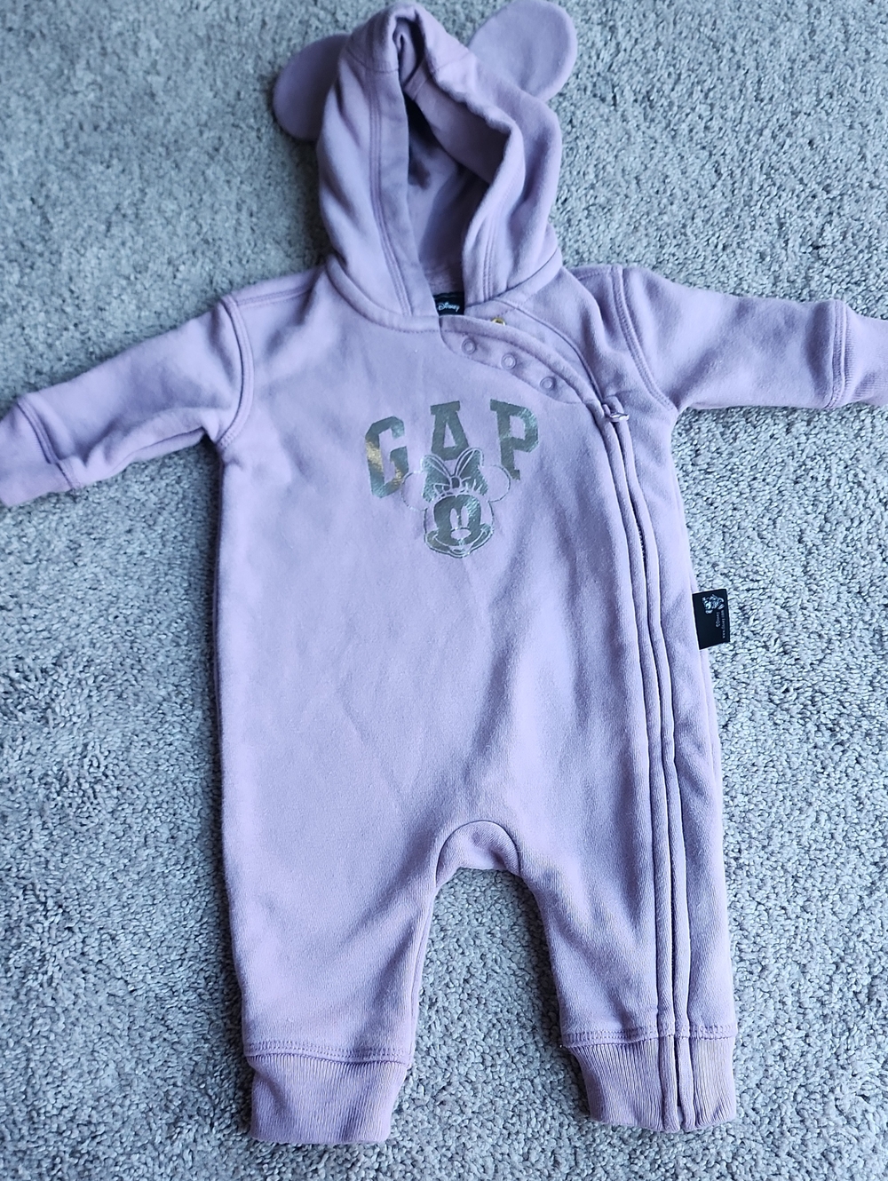 GAP Lilac Minnie Mouse Hooded Baby One-Piece with Ears